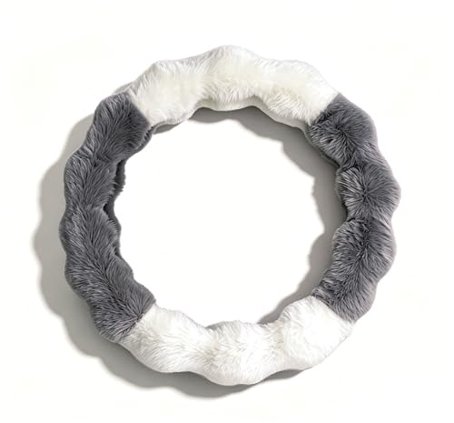 Pahajim Lenkradbezug Plüsch Lenkradhülle Winter Universal 36-39cm Fell Lenkrad Bezug Warm Lenkradschutz Lenkradabdeckung Lenkradschoner für Damen Herren (Grau Weiß)