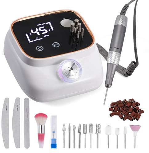 GJCrafts Fresa elettrica per unghie da 45.000 giri/min, display LCD, 56 nastri abrasivi, 11 trapano, stazione di ricarica USB, tagliaunghie elettrico per manicure e pedicure, ideale per professionisti