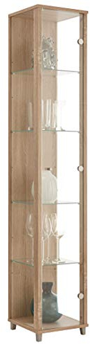 K-Möbel VR-Wohnwelten Glasvitrine (172x32x33cm) in Sonoma Eiche mit 4 Glasböden - Modellauto Vitrine - Vitrinenschrank Sonoma Eiche - Sammlervitrine - Wohnzimmerschrank Regal Wand Schrank