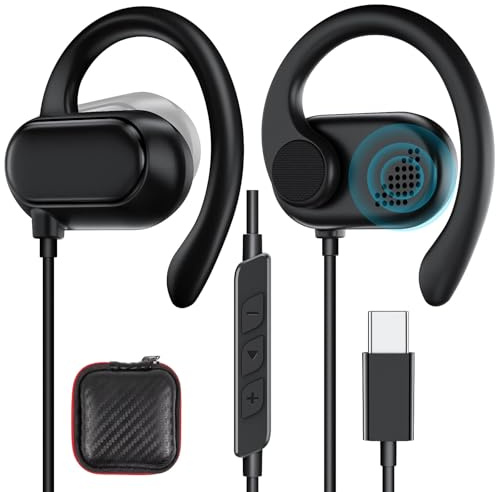 TOPAUX Open Ear Kopfhörer USB C mit Kabel für Samsung Galaxy S26 S25 | für Samsung Galaxy Ultra A56 A16 A17 A36 ,Over Ear Haken Headset mit Mikrofon für iPhone 17 Pro Max Air 16 15 Plus