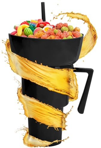 Generisch Snack and Drink Cup, 2-in-1 Reusable Snack Bowl Drinking Cup with Straw, Drinks and Food Container for Travel, Milk, Tea, Juice, Sweets, Chips, School, Camping