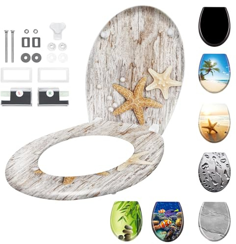 SAILUN Toilet Seat with Soft Close Feature, Quick Release for Easy Clean, O Shape Universal Size with Adjustable Hinges, Toilet Lid Hard Plastic Antibacterial, 8 Images to Choose from