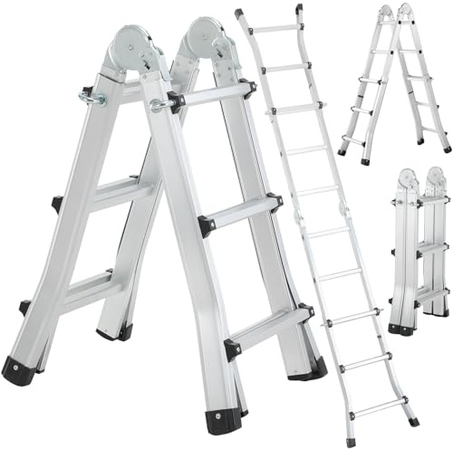 TLGREEN Teleskopstege i aluminium 3 x 2 steg, 2,86 m utdragbar stege, aluminium multifunktionsstege, ledbelysning, vikstege, trappstege, stödstege, multifunktionsstege upp till 150 kg