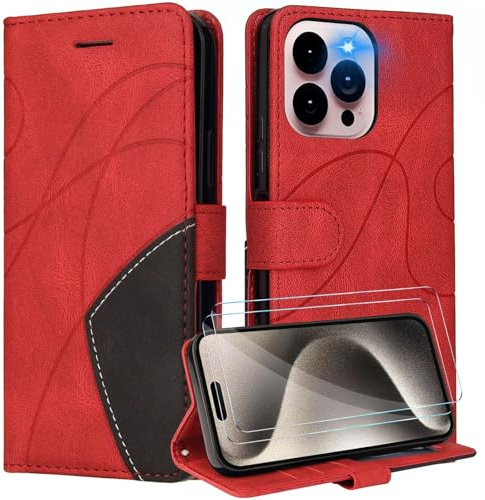Funda para Motorola Moto E20/E30/E40 con Cristal Templado, PU Magnético Carcasa Móvil Billetera Cuero con Tapa Libro Caso Soporte Plegable - Rojo