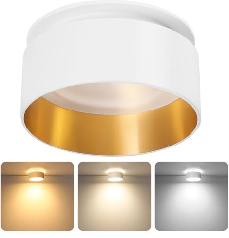 KYOTECH LED Einbau Deckenspots Dimmbar 68mm 4.9W 500LM, Deckenlampe Indirektes Licht 3000K/4000K/6500K Einbaustrahler 230V inkl. LED Modul für Wohnzimmer Küche Badezimmer, Weiß/Gold
