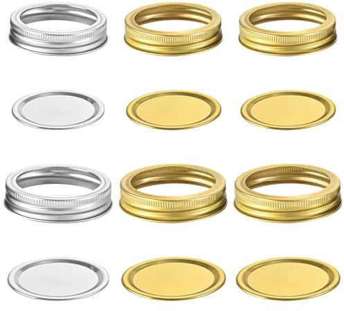 TRKETK 12 Pcs Canning Lids Jar Seals Tinplate Split-Type Jar Seals Replacement Canning Leak Proof 70mm and 86mm Regular Mouth Fits Storage Cover Replacement Food Container Sealing Cover (2 Colors)