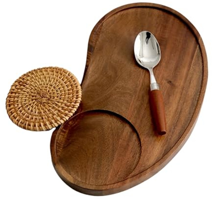Vassoio di servizio in legno – Vassoio da tavolo decorativo da 40 cm, tavola da spuntino per la colazione | per la casa, soggiorno, caffè, patio, pranzo, festa pomeriggio tè visualizzazione