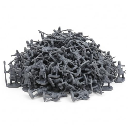Soldados de juguete, 200 piezas de figuras de soldados de juguete, mini con diseños detallados de espada, escudo, hacha y arco para juego creativo y exhibición, conjunto de hombres del ejército gris