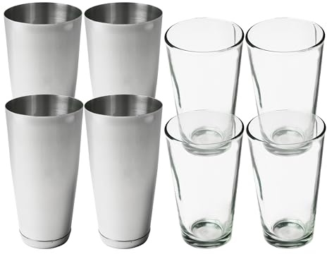 bar@drinkstuff Boston Cocktail Shaker Set (Set of 4) - Professional Quality Stainless Steel & Glass Cocktail Mixer - 800ml Tin & 450ml Glass - As Used in Bars, Pubs & Restaurants - UK Barware Brand