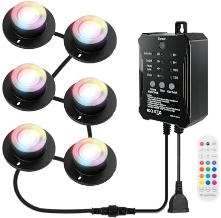 6 Stück Teichbeleuchtungs Set mit 6 Lampen und Fernbedienung für Teiche | RGB Unterwasserleuchten für die Landschaftsgestaltung IP68 wasserdicht und tauchfähig für Teiche Aquarien Gärten Pools