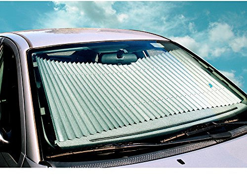 Dash Designs Universal Fit Retractable Shade Auto Windshield Sunshade Silver Reflective - Easy Storage for Sedans, SUV (25 Inch)