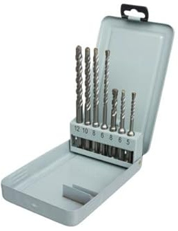 UK Drills - SDS Plus Hammer Drill Bit - Tungsten Carbide Tip, Fully Hardened Tool - To Be Used in Granite, Concrete & Masonry - Metal Set 7 Pieces