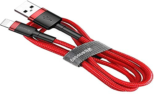 Baseus Cafule - Cable de carga rápida y datos compatible con iPhone X / XS / XR / XS Max, 2.4A, resistencia Kevlar, 50 cm, Rojo