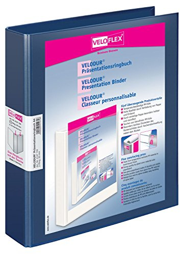 VELOFLEX 4147150 - Präsentations-Ringbuch Velodur, DIN A4, 2-Ring-Mechanik, 272 x 315 x 46 mm, mit Außentaschen,blau