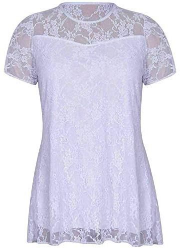 Nya kvinnor blommönster spets kort ärm t-shirt fodrad tunika party top stretch överstorlek