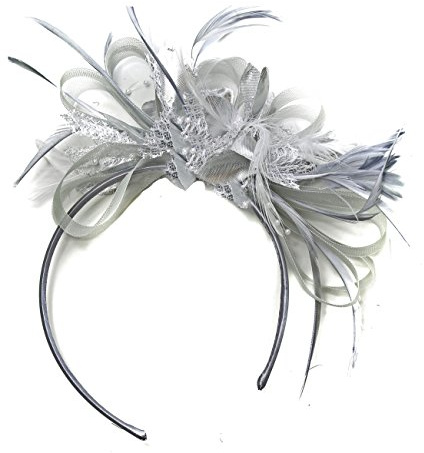 Haarband mit Federn für Hochzeiten oder das Royal Ascot-Festival, silbergrau