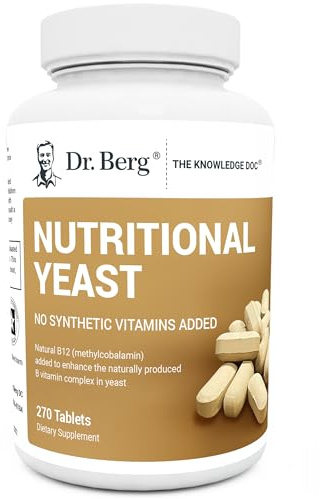 Dr. Berg Nutritionals Yeast Tablets – Natural B12 Added - All 8 B Vitamin Complex – Organic Vanilla Flavor - 270 Vegan Tablets Dietary Supplements