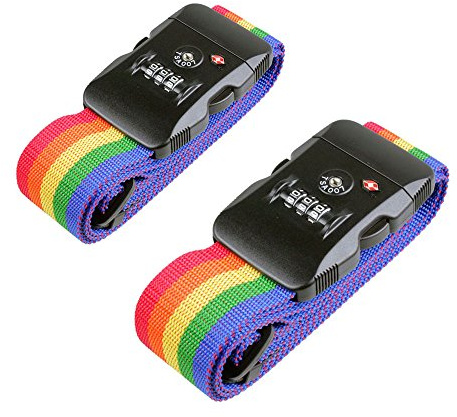 onecreation Gepäckspanner Koffer Gürtel TSA verstellbar Reise Gepäck Verpackung Gürtel mit Koffergurt Kombination Code Sicherheit Schlösser, Rainbow 2 Packs