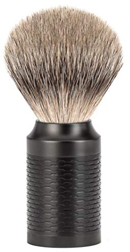 MÜHLE Rasierpinsel - Rocca Serie - Silberspitz Dachszupf - Griff Edelstahl schwarz, DLC