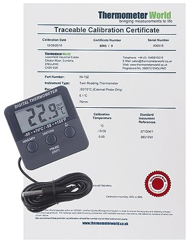 Kalibriertes digitales Kühlschrank-Gefrierschrank-Thermometer mit rückverfolgbarem 2-Punkt-Kalibrierzertifikat