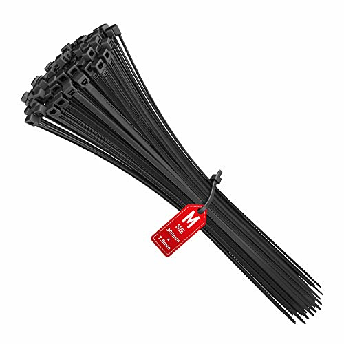 intervisio Kabelbinder 300mm x 7,6mm, Hochleistungs 300 mm Universalbinder, schwarz Nylon UV-Beständig, 100 Stück, Verwendung im Innen- und Außenbereich