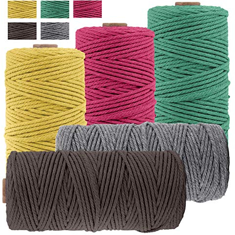 JeogYong 5 Stück Makramee Garn Set, Makramee Garn Baumwollgarn Makramee-Seil Weiches Baumwoll-Seil, zum Wandbehänge, Pflanzenhalter, Basteln, Heimtextilien, 3mm x 100m (5 Farben B)