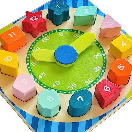 Lernuhr aus Holz Formen für Kinder | Formensortierer | Spielzeug Puzzle Unterricht Zeit Zahlen & Formen - Montessori Lerngeschenke | Kindergeburtstagsgeschenke und Holzaktivität Pädagogische Geschenke