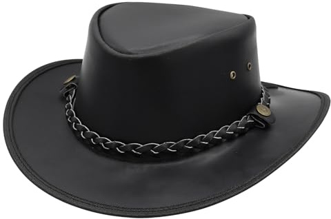 Austrailian äkta läder västerländsk stil cowboyhatt brett brätte äkta läder vattentålig vildmark vintage, Svart, XL