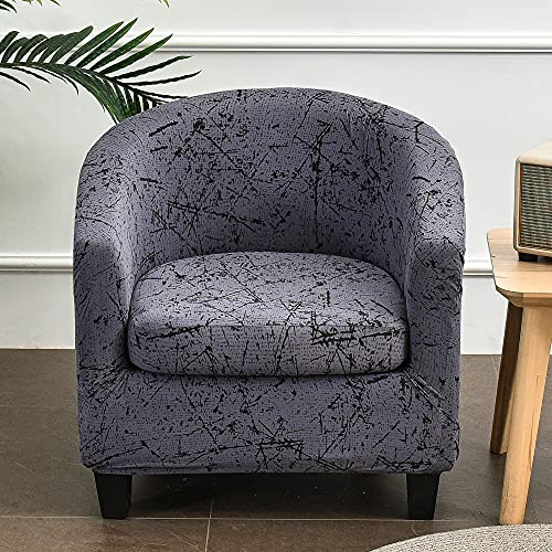 Highdi Sesselschoner Sesselüberwurf mit Elastisch Stretch Husse 2 Stück, 3D Club Chair Schonbezug Sofabezug mit hoher Dehnung Sessel für Loungesessel Cocktailsessel (Baumwolle Leinen grau)