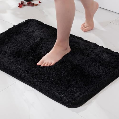 MIULEE Badezimmerteppich Badematte Weiche rutschfest Schwarz 40x60 cm | Badteppich Fußmatte Badematten & Badteppiche Bettvorleger Flauschig Teppich Duschmatte für Bade & Wohnzimmer Schlafzimmer