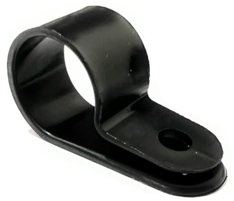 JLB Plastics UK Black Plastic R Type Clip Clamp for Conduit, Cable, Hose, Pipe. Screw Mount (25, 12mm)