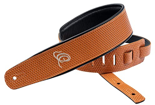 Ortega Guitars Gitarrengurt Länge Verstellbar - Akustik Gitarre / Bass, E-Gitarre, E-Bass - Custom Series - Echtleder, Orange Braid (OSCU-6) | Länge verstellbar, für Akustik Gitarre / Bass, E-Gitarre, E-Bass