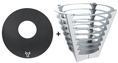 tuning-art FK09 Feuertonne Grill-Set | Feuerkorb Steckbar + Feuerplatte | Grillplatte, Größe:Rund + Grillring