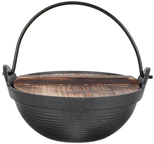 DOITOOL Marmite Suspendue de Camping en Fer Noir 18cm Couvercle en Bois