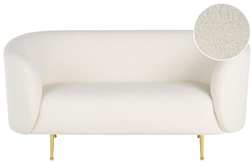 Beliani Klassisches Sofa im Art-Déco-Stil mit Armlehnen Metallgestell Bouclé weiß Loen