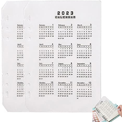 Wudaizhi Insertos Forrados con Hojas Sueltas De 6 Agujeros, 2 Pcs Tarjetas De Pestaña De Divisor De Carpeta A5 A5, Calendario 2023 para Un Cuaderno De 6 Anillos A5