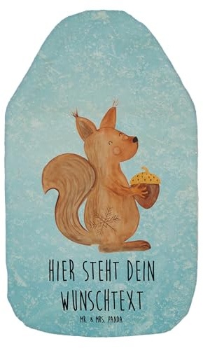 Mr. & Mrs. Panda Personalisierbare Wärmflasche Eichhörnchen Weihnachten - Eisblau