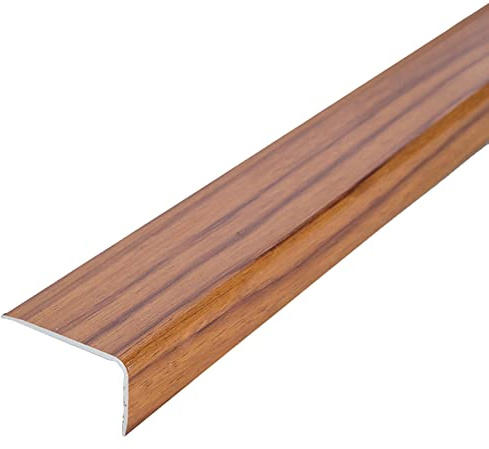 ETULLE Stair Nosing Vinyl Flooring Trim Molding, Wood Grain Stairs Steps Carpet Edge Banding Profile Bars L Shape Wide 35mm, Board Protector Brown 36 39 45 50 Inch (Color : B, Size : Length 97cm (3