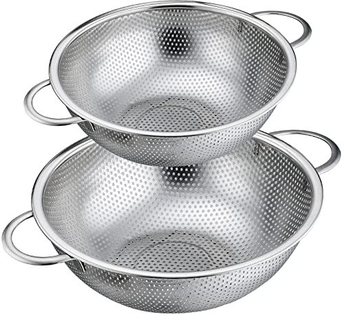 P&P CHEF Stainless Steel Colander, Micro-Perforated Food Strainer with Handle for Washing Draining, Great for Pasta Fruits Vegetables, Dishwasher Safe & Healthy, 3 + 5Qt, 2Pcs