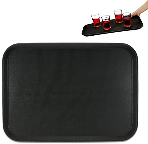 Relaxdays Vassoio Antiscivolo Rettangolare, LxP: 56x41 cm, da Portata, Servizio Ristorante, Bar, Cucina Casa, Nero