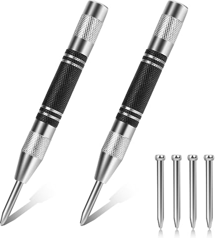 Automatischer Körner,2er-Pack,Robuster Federbelasteter Körner,Hochleistungs Automatik Körner,Spannungsverstellbares Körnerwerkzeug mit Zwei Ersatzspitzen,für Metall,Glas,Holz,DIY-Kunst