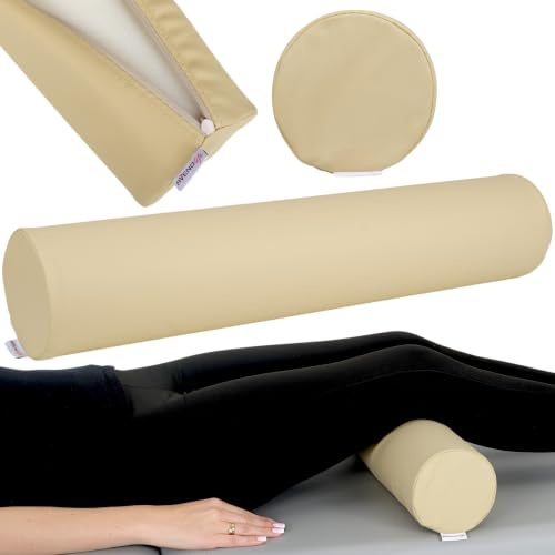 Knierolle Lagerungsrolle 60cm x 15 cm für Therapie und Massage (Beige) | Lagerungskissen mit MDR-Zertifizierung, Knierolle Physiotherapie für Massageliege mit Comfy-Base-Polsterung, (15x60)