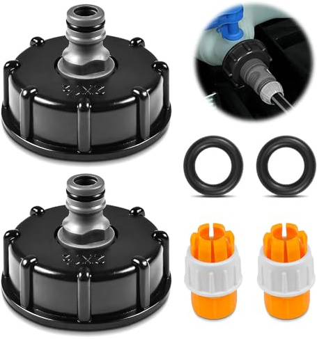 FAELNK Depósito IBC Tapa de Adaptador 2 Piezas Conector IBC Adaptador S60x6 1/2 Pulgada Rosca Hembra de Plástico Negro para Depósito de Agua Manguera de Jardín