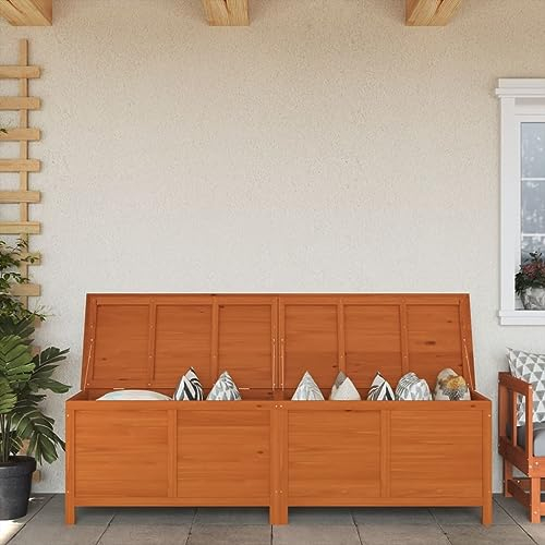 CIADAZ Gartentruhe Braun 198,5x50x56,5 cm Massivholz Tanne, Gartenschrank, Gartenbox, Paketbox, Auflagenbox, Balkonschrank, Gartenkiste, Aufbewahrungsbox Outdoor, Kissenbox - 364763