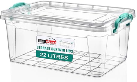 Best House | Plastic Storage Box with Clips & Lid | 22 Litres | Pack of 1 | L 49.2cm x W 32.5cm x H 21cm | Rectangle | Stackable Clear Durable Multipurpose Office Home Kitchen Tools (MEDIUM Size)