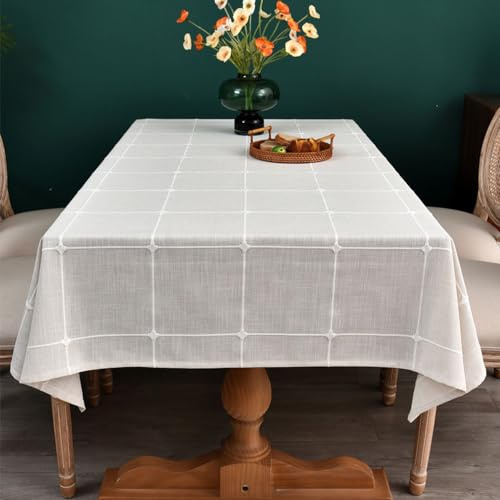 Plenmor Table Cloth for Rectangular Table Natural Tablecloth for Outdoor Cotton Linen Looking Fabric Table Cover for Kitchen Garden (A-Beige, 135x300 cm)