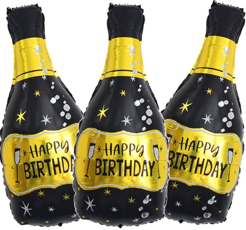 HADCKJA Champagne Bottle Balloons Black Gold Bottle Foil Mylar Balloons Birthday Party Decorations Birthday Party Balloons Wedding Anniversary Backdrop Party Decorations Supplies Favors Decor 3 Pcs