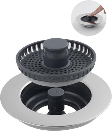 iFealClear Upgraded Kitchen Sink Strainer and Plug Set, 3-in-1 Drain Stopper + Stainless Wrapped Shell, Kitchen Sink Plug Replacement, Suitable for Sink Holes with a Diameter of 70-86mm, Depth > 28 mm