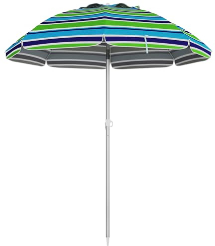 Outsunny Sombrilla de Playa Ø178x205 cm Parasol para Terraza con Reclinación 45° Altura Ajustable Apertura Manual Anti-UV Impermeable y Bolsa de Transporte para Jardín Piscina Multicolor