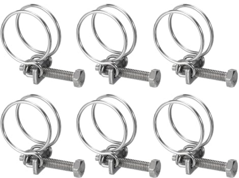 sourcing map Double Wire Hose Clamp, 25-29mm Adjustable Stainless Steel Clips with M6 Bolt for Dust Collection, Pump and Pipe - 6Pcs